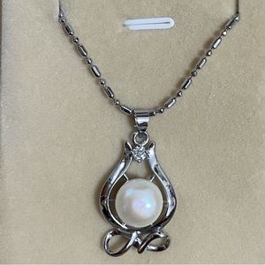 Natural South Sea White Pearl Pendant Sterling Silver Necklace